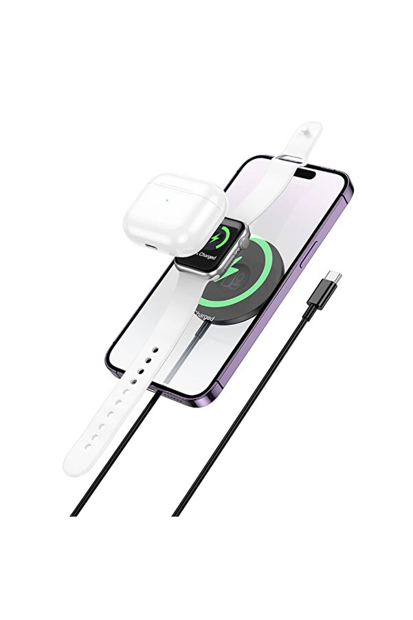Hoco Cw50 15W + Apple Watch+İphone 3İn1 Kablosuz Manyeti̇k Hızlı Şarj Aleti̇-(1 - Dropx8405-1414