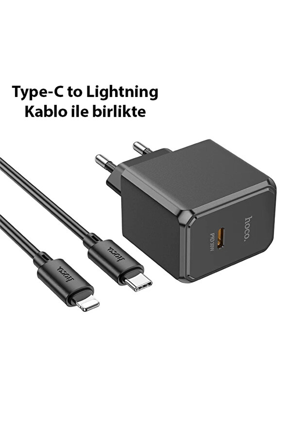 Hoco Cs15A 30W Type-C Şarj Aleti̇ + Type-C To İphone Li̇ghtni̇ng Kablo Seti̇-(1903) Uyumludropx9491-9179