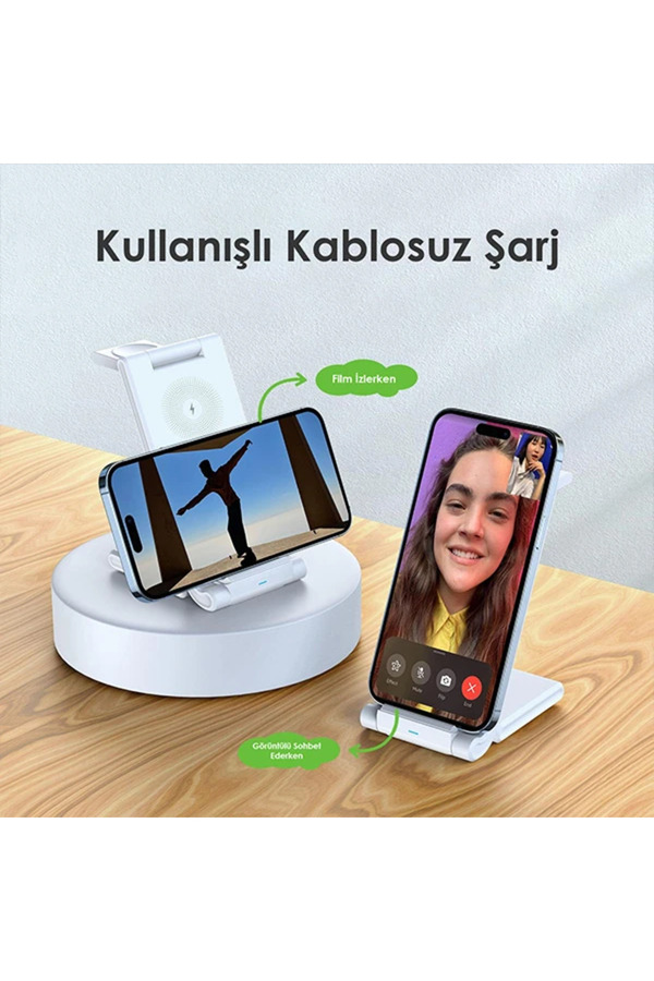 Duzzona 15W Katlanır 3 İn 1 Telefon Kulaklık Saat Kablosuz Şarj Standı-(1903 - Dropx3336-3976