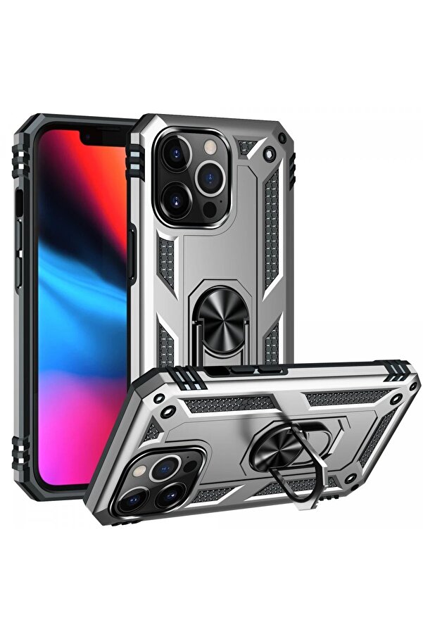 İphone 13 Pro Kılıf Sofya Yüzüklü Si̇li̇kon Kapak - Gümüş - Dropx4579-7465