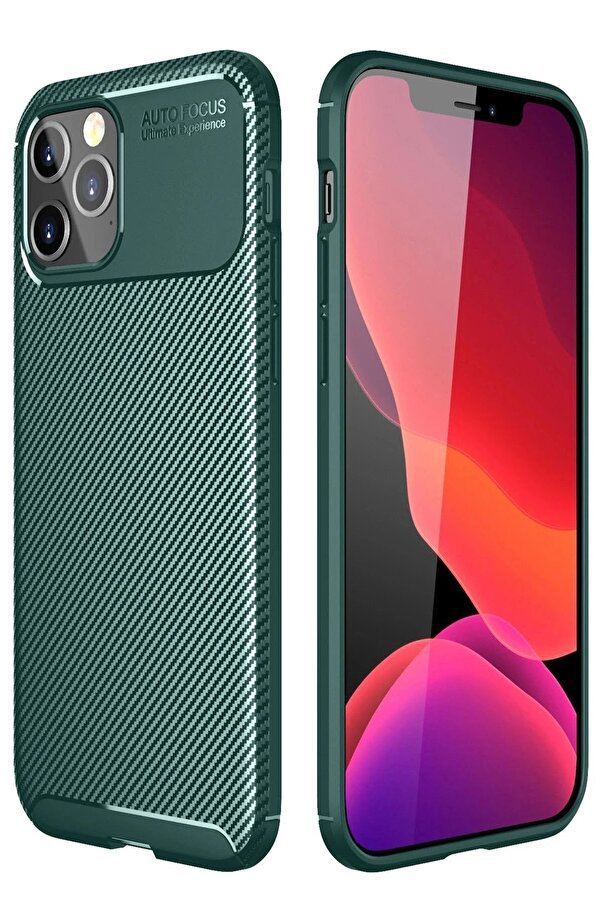 İphone 11 Pro Max Kılıf Auto Focus Karbon Kapak - Yeşi̇l - Dropx2099-3257