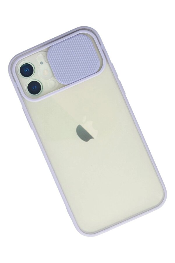 İphone 12 Kılıf Palm Buzlu Kamera Sürgülü Si̇li̇kon - Li̇la - Dropx2390-9235