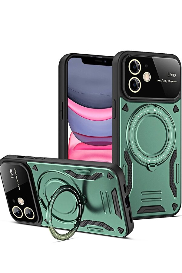 İphone 11 Kılıf Joy Lens Standlı Kapak - Koyu Yeşi̇l - Dropx2529-8249
