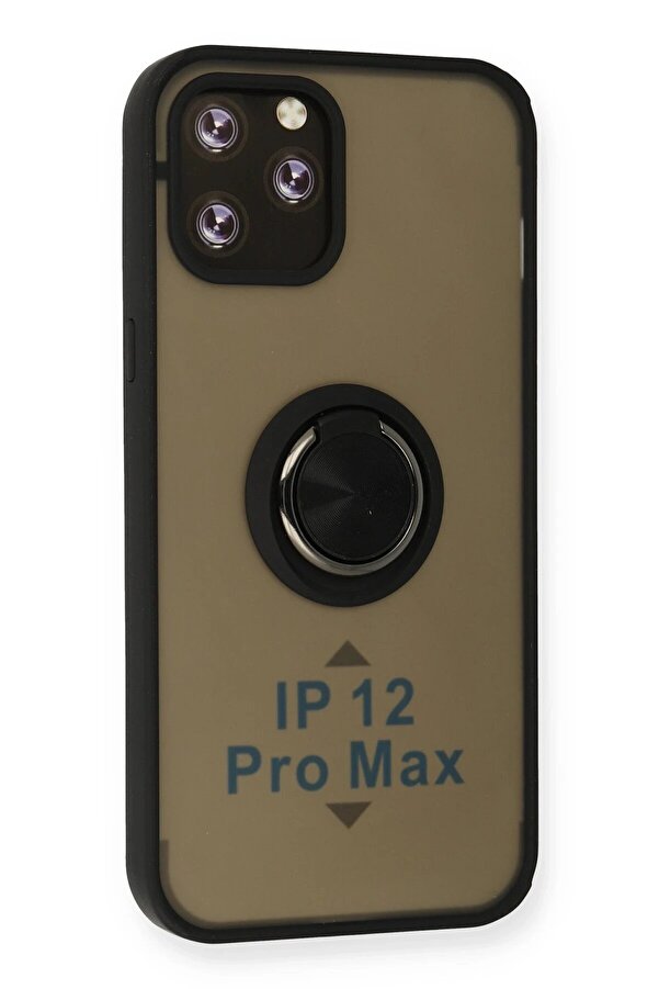 İphone 12 Pro Kılıf Montreal Yüzüklü Si̇li̇kon Kapak - Si̇yah - Dropx2269-5312