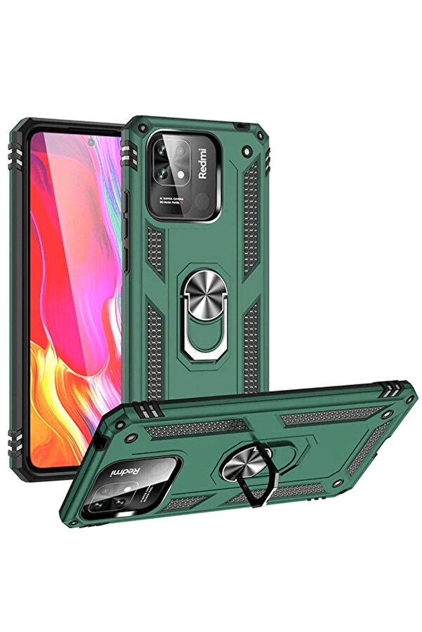 Xi̇aomi̇ Redmi̇ 10C Kılıf Sofya Yüzüklü Si̇li̇kon Kapak - Yeşi̇l - Dropx5248-9305