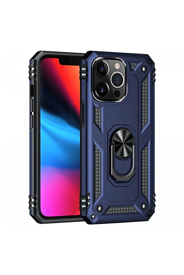 İphone 13 Pro Max Kılıf Sofya Yüzüklü Si̇li̇kon Kapak - Laci̇vert - Dropx5686-7940