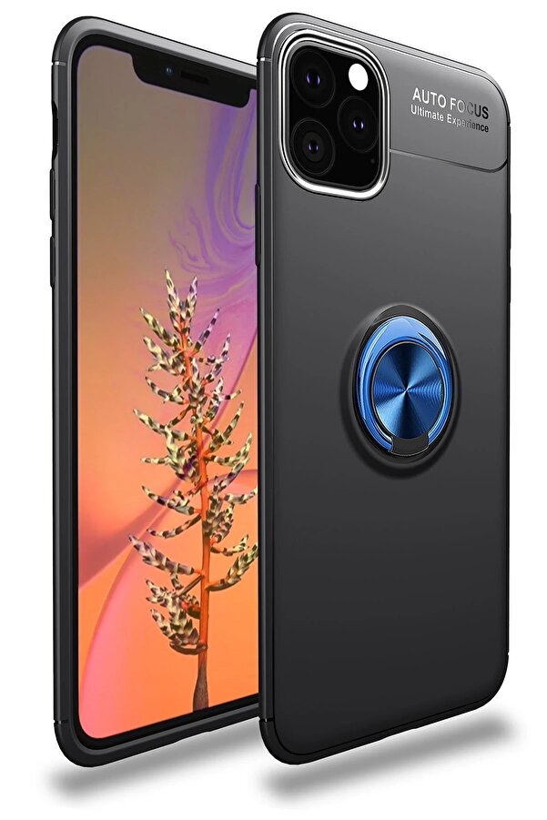 İphone 11 Pro Max Kılıf Range Yüzüklü Si̇li̇kon - Si̇yah-Mavi̇ - Dropx7776-9549