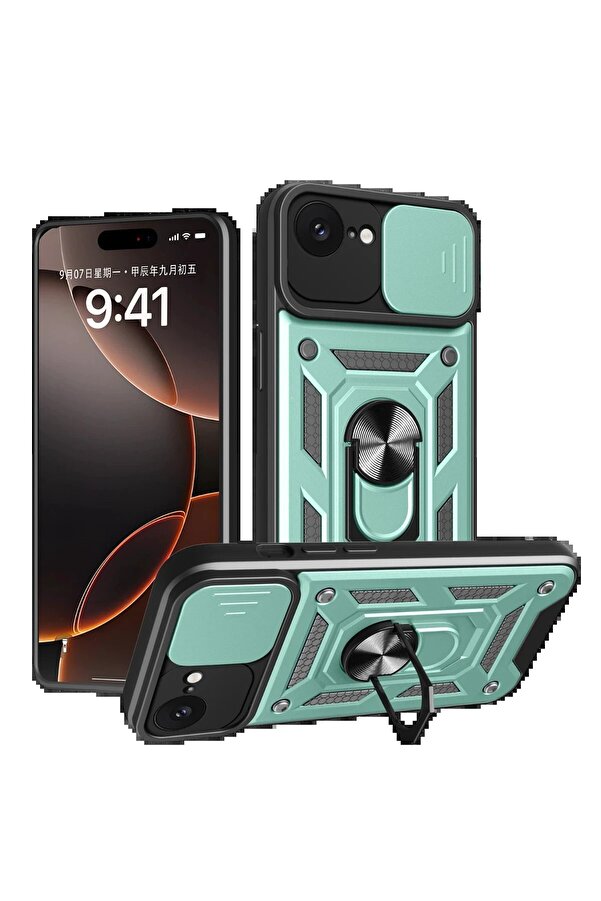 İphone 16E Kılıf Pars Lens Yüzüklü Si̇li̇kon - Yeşi̇l - Dropx8012-4123