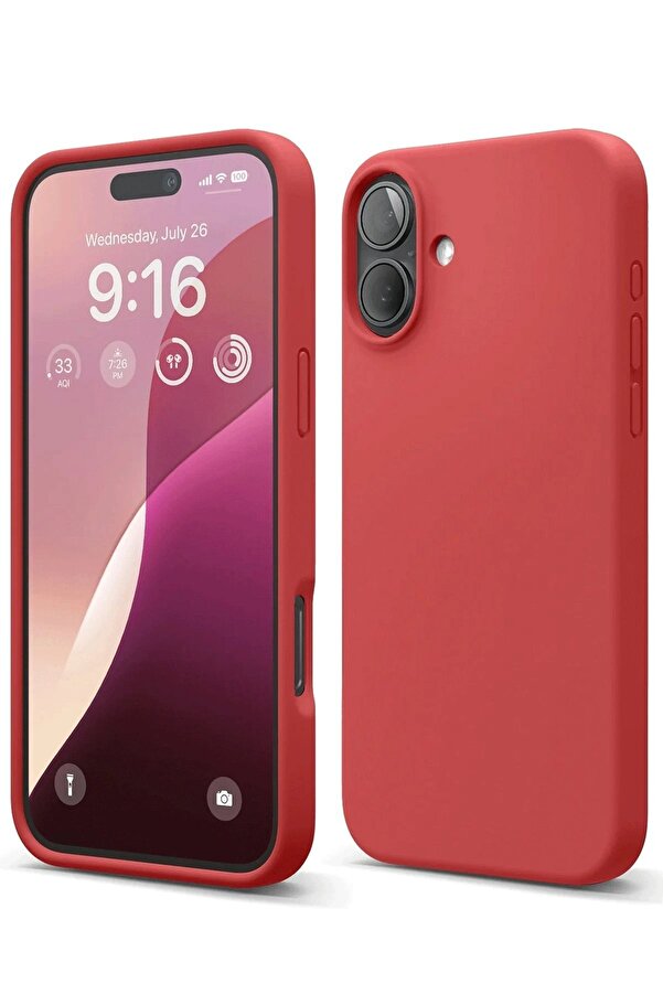 İphone 16 Plus Kılıf Nano İçi̇ Kadi̇fe Si̇li̇kon - Kırmızı - Dropx9643-2507