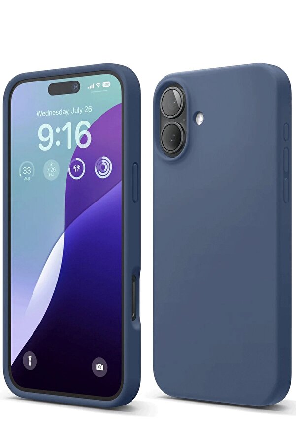 İphone 16 Plus Kılıf Nano İçi̇ Kadi̇fe Si̇li̇kon - Laci̇vert - Dropx1938-9782