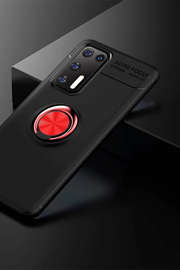 Huawei̇ P40 Kılıf Range Yüzüklü Si̇li̇kon - Si̇yah-Kırmızı - Dropx4422-3451