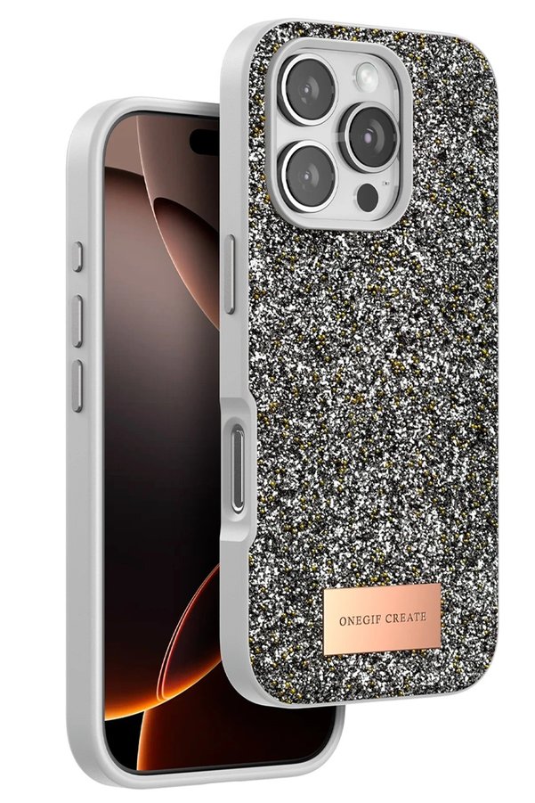 CepteToptan iPhone 16 Pro Max Bright Simli Kapak - Gümüş - DROPX9681-9815