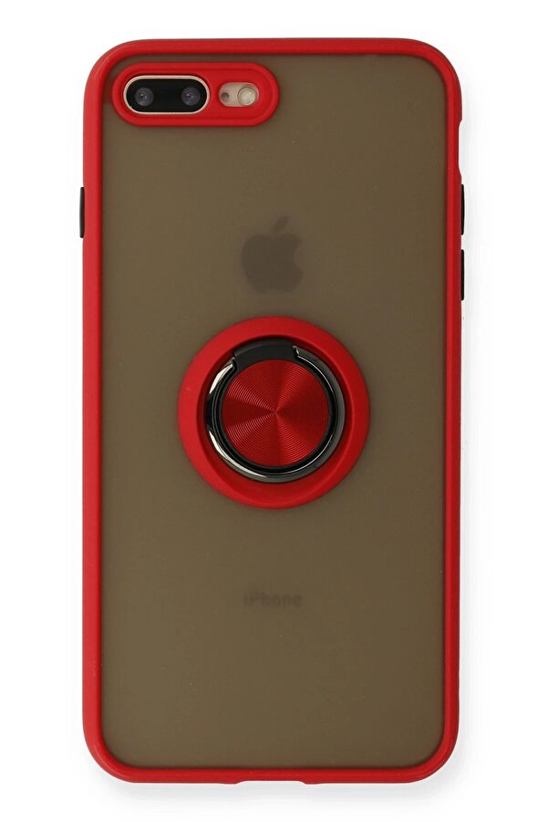 İphone 7 Plus Kılıf Montreal Yüzüklü Si̇li̇kon Kapak - Kırmızı - Dropx8888-2308