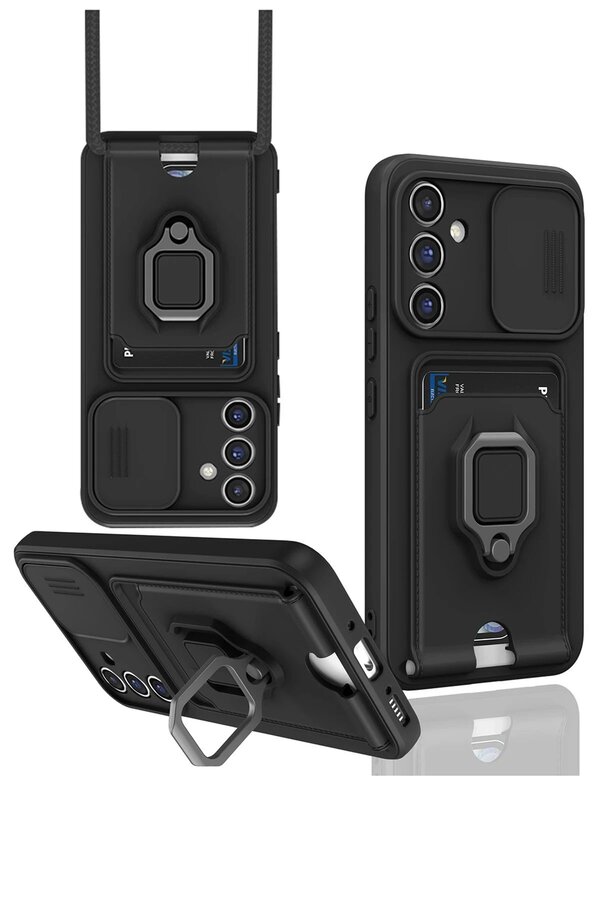 Samsung Galaxy S24 Fe Kılıf Zuma Kartvi̇zi̇tli̇ Yüzüklü Si̇li̇kon - Si̇yah - Dropx7911-3790