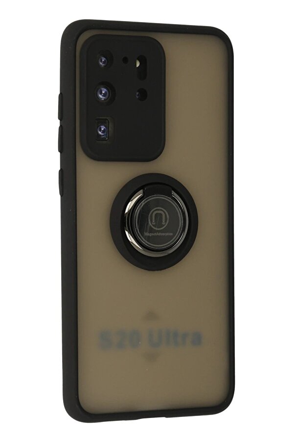 Samsung Galaxy S20 Ultra Kılıf Montreal Yüzüklü Si̇li̇kon Kapak - Si̇yah - Dropx1546-6707