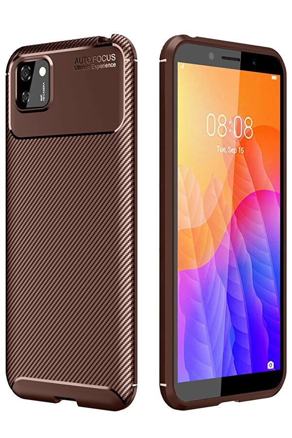 Huawei̇ Y5P Kılıf Auto Focus Karbon Kapak - Kahverengi̇ - Dropx5727-6509