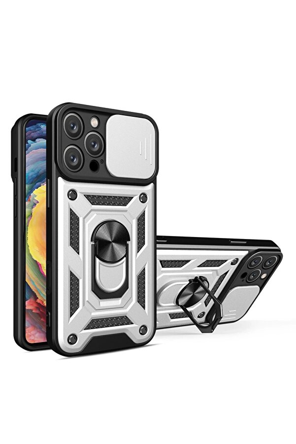 İphone 16 Pro Kılıf Pars Lens Yüzüklü Si̇li̇kon - Gümüş - Dropx8506-3020