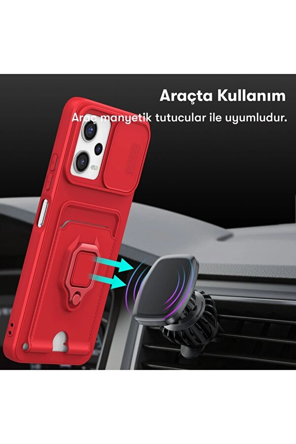 Xi̇aomi̇ Redmi̇ Note 12 Pro 5G Kılıf Zuma Kartvi̇zi̇tli̇ Yüzüklü Si̇li̇kon - Kırm - Dropx1717-2398