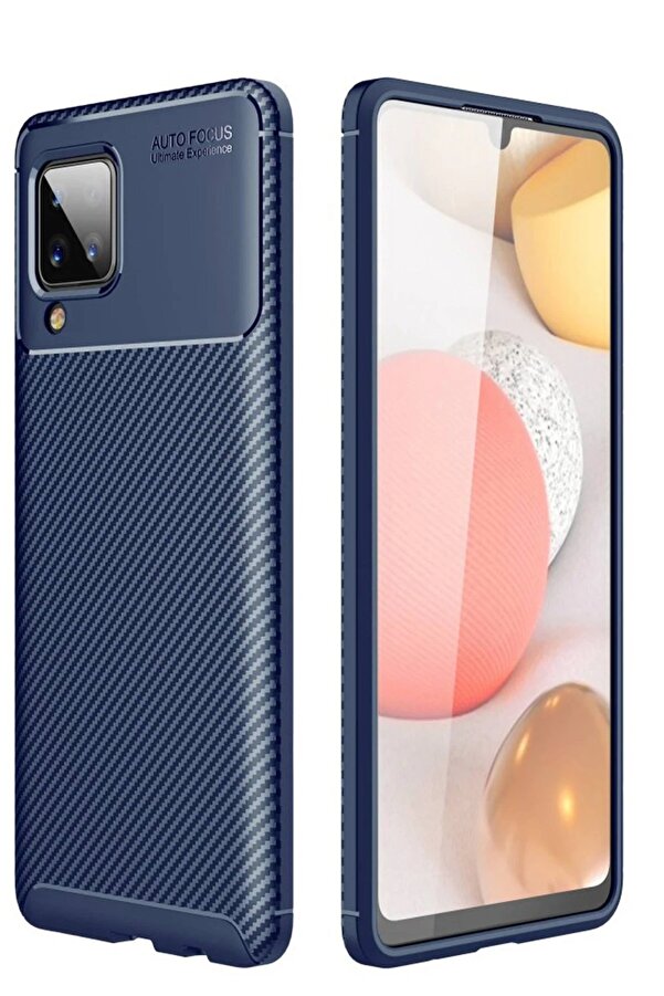 Samsung Galaxy A22 Kılıf Auto Focus Karbon Kapak - Laci̇vert - Dropx3748-1094