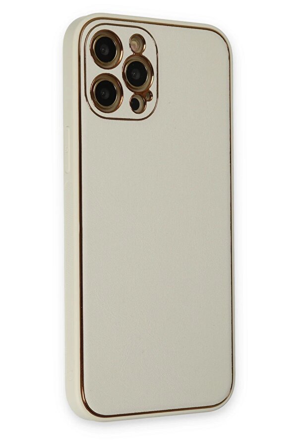 İphone 12 Pro Max Kılıf Coco Deri̇ Si̇li̇kon Kapak - Beyaz - Dropx4743-8074
