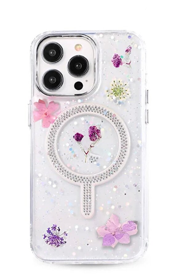 İphone 15 Pro Flower Magsafe Kapak - Mor - Dropx4047-9627