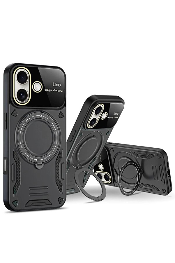 İphone 16 Kılıf Joy Lens Standlı Kapak - Kırmızı