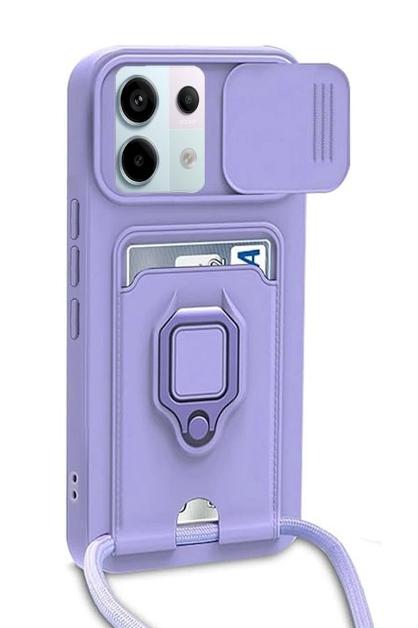 CepteToptan Xiaomi Redmi Note 13 Pro 5G Kılıf Zuma Kartvizitli Yüzüklü Silikon - Lila - DROPX2288-3260