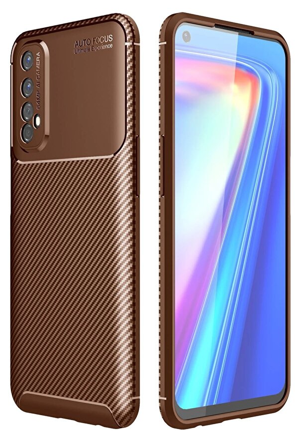 Realme 7 Kılıf Auto Focus Karbon Kapak - Kahverengi̇ - Dropx8390-2874