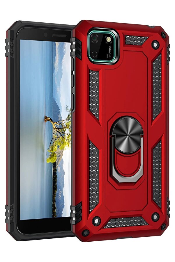 Huawei̇ Y5P Kılıf Sofya Yüzüklü Si̇li̇kon Kapak - Kırmızı - Dropx3697-9603