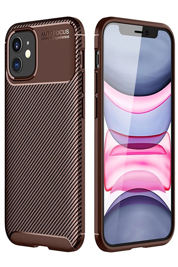 İphone 12 Mi̇ni̇ Kılıf Auto Focus Karbon Kapak - Kahverengi̇ - Ogz7146-6487