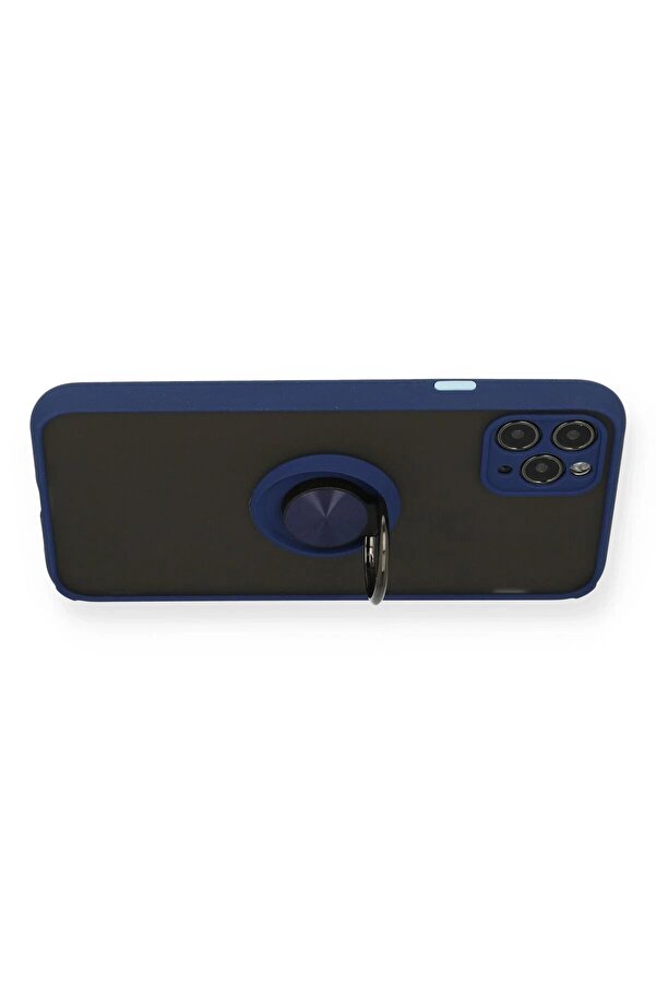 İphone 11 Pro Max Kılıf Montreal Yüzüklü Si̇li̇kon Kapak - Laci̇vert - Dropx8405-9477