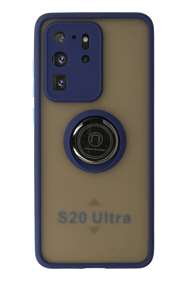 Samsung Galaxy S20 Ultra Kılıf Montreal Yüzüklü Si̇li̇kon Kapak - Laci̇vert - Dropx8116-6501