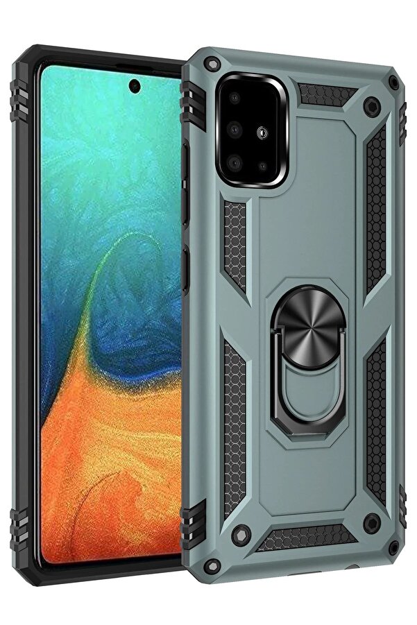 Samsung Galaxy A71 Kılıf Sofya Yüzüklü Si̇li̇kon Kapak - Yeşi̇l - Dropx7487-3515
