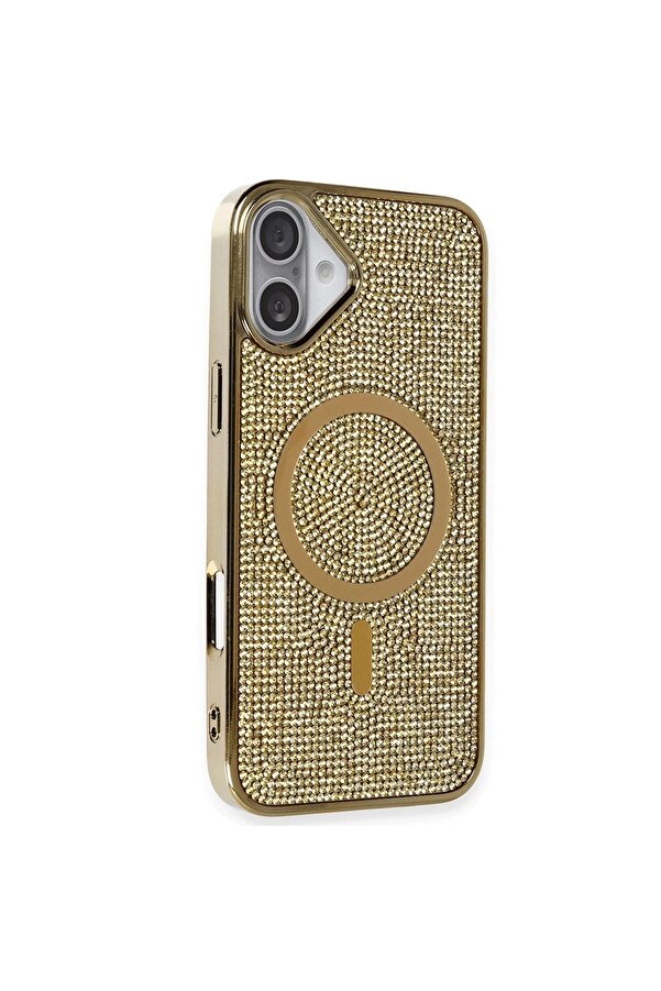 İphone 16 Kılıf Di̇amond Magsafe Kapak - Gold - Dropx6166-6151