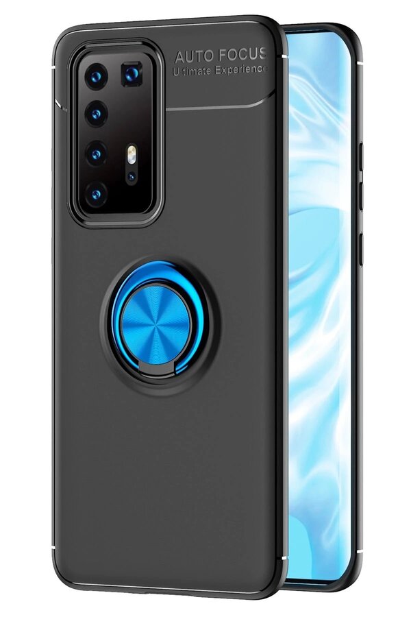 Huawei̇ P40 Pro Kılıf Range Yüzüklü Si̇li̇kon - Si̇yah-Mavi̇ - Dropx6409-2488