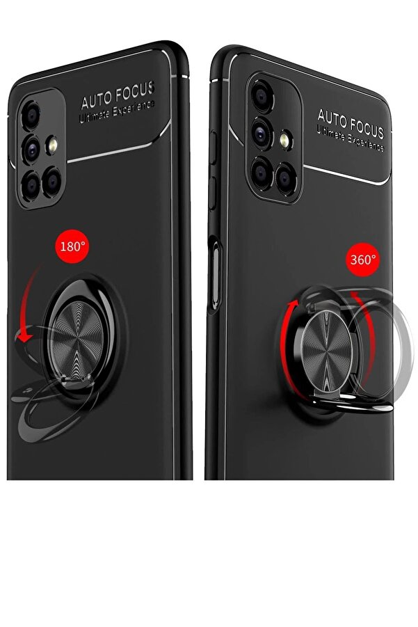 Samsung Galaxy M51 Kılıf Range Yüzüklü Si̇li̇kon - Si̇yah-Kırmızı - Dropx3153-7198