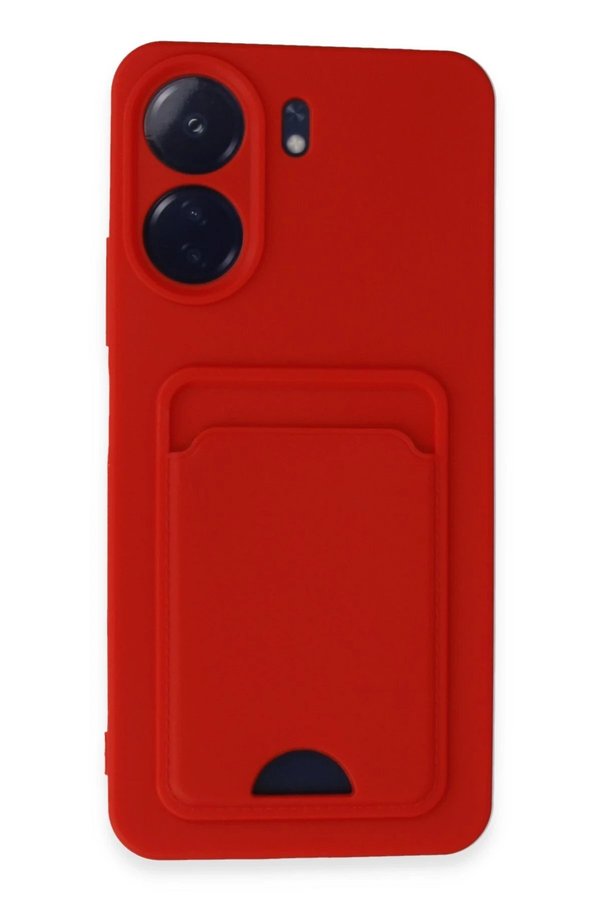 CepteToptan Xiaomi Redmi 13C Kılıf Kelvin Kartvizitli Silikon - Kırmızı - DROPX9307-2716