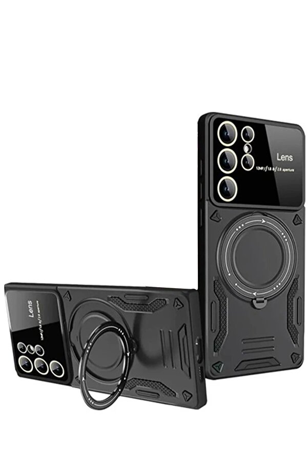 Samsung Galaxy S24 Ultra Kılıf Joy Lens Standlı Kapak - Si̇yah - Dropx9580-8452