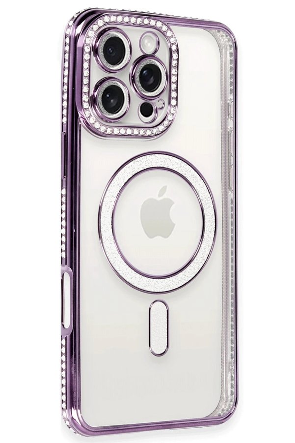 CepteToptan iPhone 16 Pro Kılıf Joke Simli Magneticsafe Kılıf - Derin Mor - DROPX3736-4587