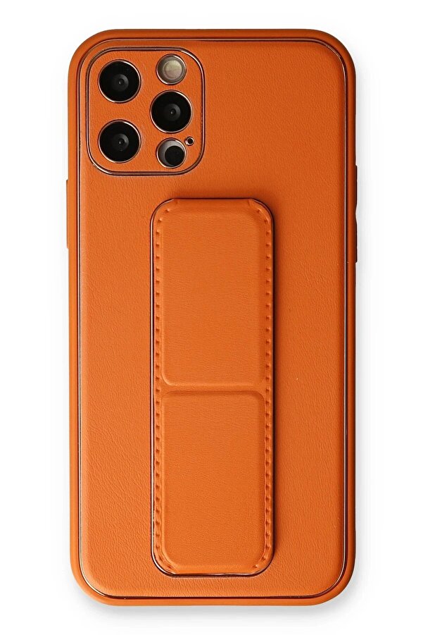 İphone 12 Pro Kılıf Coco Deri̇ Standlı Kapak - Turuncu - Dropx7913-5473