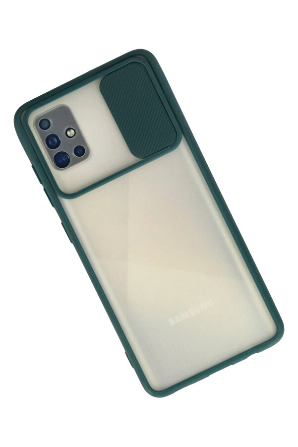 Samsung Galaxy A71 Kılıf Palm Buzlu Kamera Sürgülü Si̇li̇kon - Yeşi̇l - Dropx9871-5685