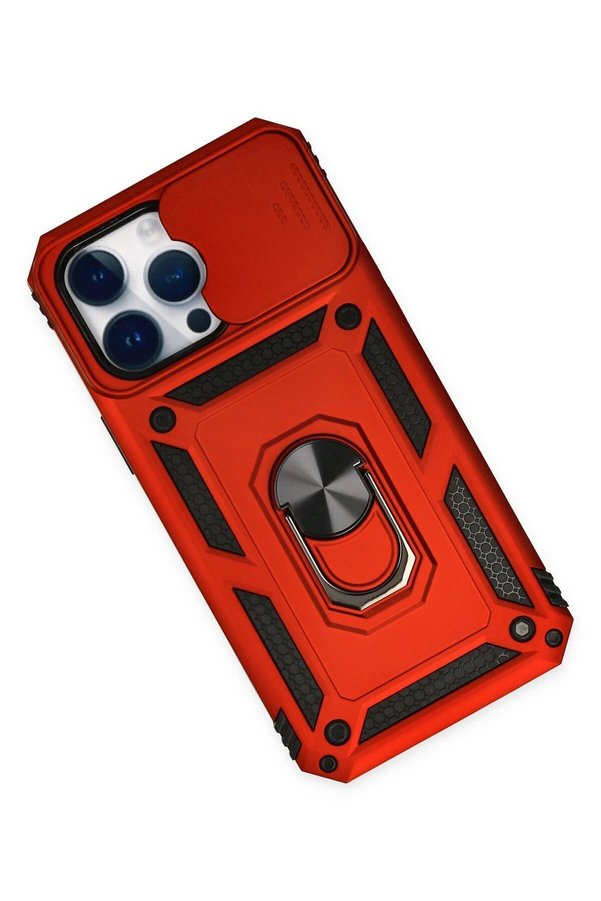 İphone 14 Pro Max Kılıf Pars Lens Yüzüklü Si̇li̇kon - Kırmızı - Dropx2368-8659