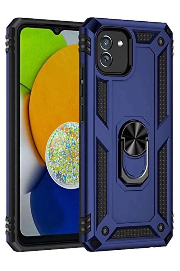 Samsung Galaxy A03 Kılıf Sofya Yüzüklü Si̇li̇kon Kapak - Laci̇vert - Dropx2635-1059