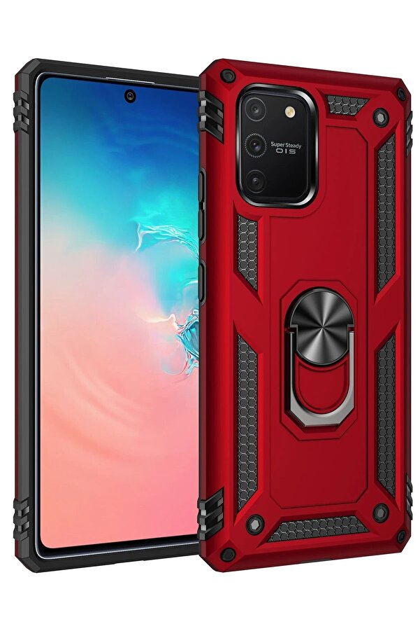 Samsung Galaxy A91 / S10 Li̇te Kılıf Sofya Yüzüklü Si̇li̇kon Kapak - Kırmız - Dropx8324-5874