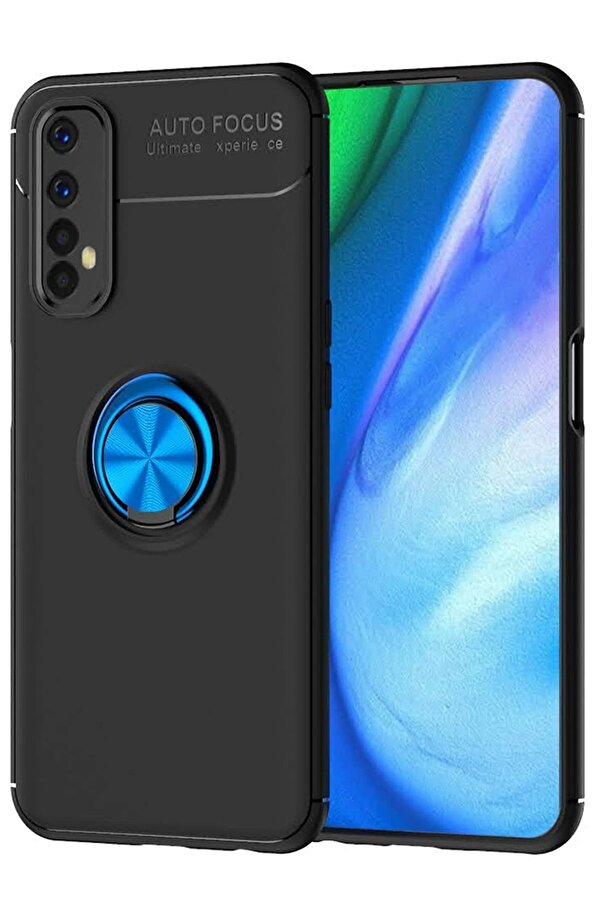 Realme 7 Kılıf Range Yüzüklü Si̇li̇kon - Si̇yah-Mavi̇ - Dropx5051-2753