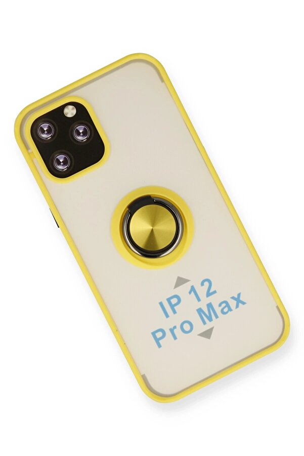 İphone 12 Pro Kılıf Montreal Yüzüklü Si̇li̇kon Kapak - Sarı - Dropx9368-1124