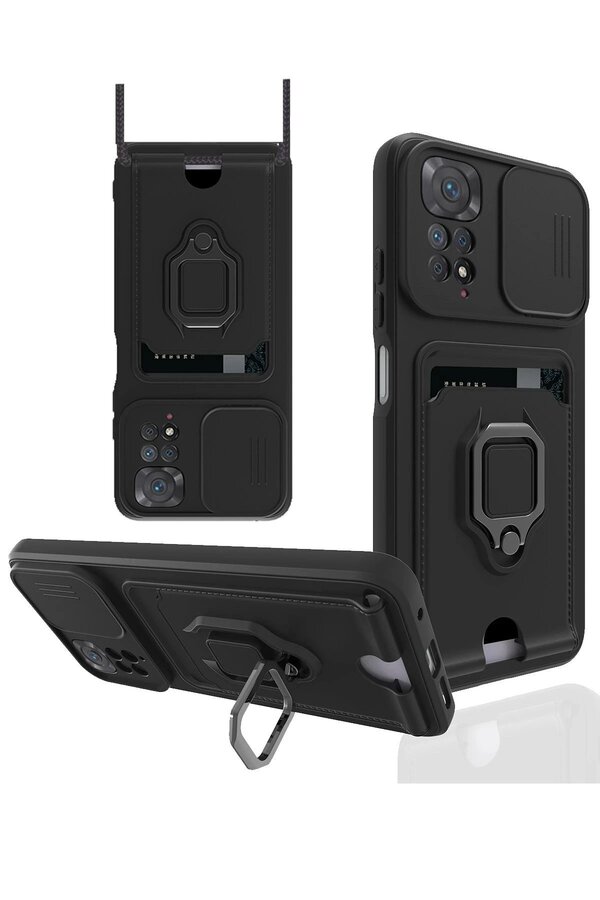 Xi̇aomi̇ Redmi̇ Note 11 Pro Kılıf Zuma Kartvi̇zi̇tli̇ Yüzüklü Si̇li̇kon - Si̇yah - Dropx8288-7816