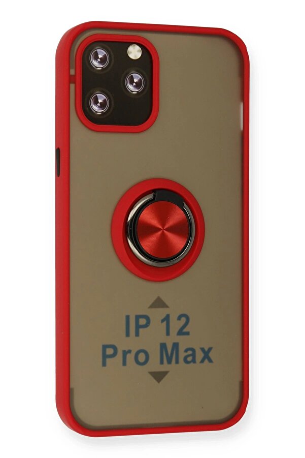 İphone 12 Pro Max Kılıf Montreal Yüzüklü Si̇li̇kon Kapak - Kırmızı - Dropx2156-4400