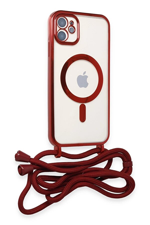 İphone 12 Kılıf Di̇vo Lazer Askılı Magsafe Kapak - Kırmızı - Dropx6071-3756