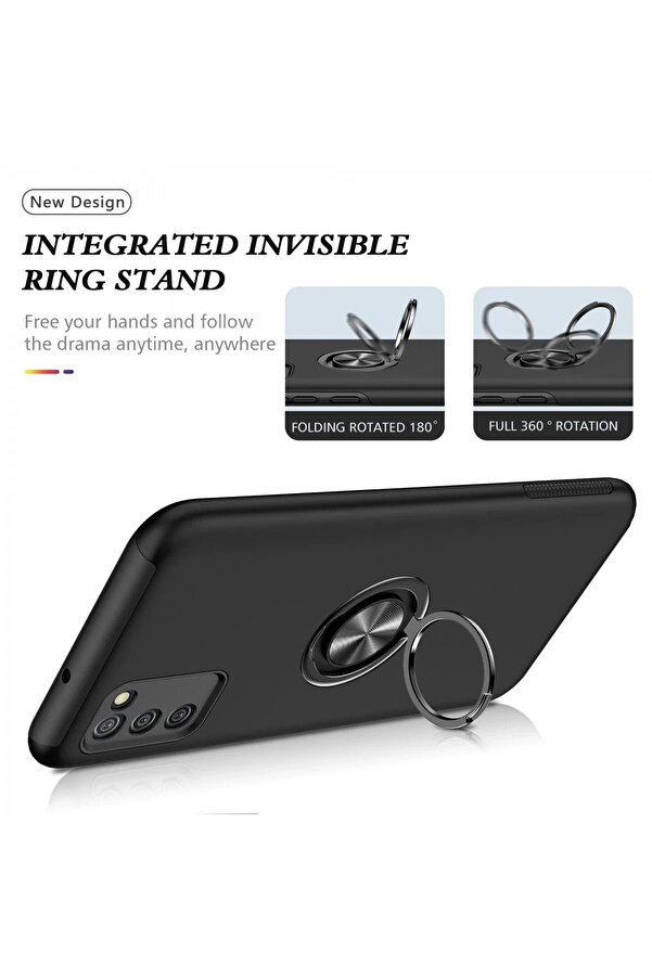 Samsung Galaxy A02S Kılıf Eli̇t Yüzüklü Kapak - Si̇yah - Dropx9246-5261